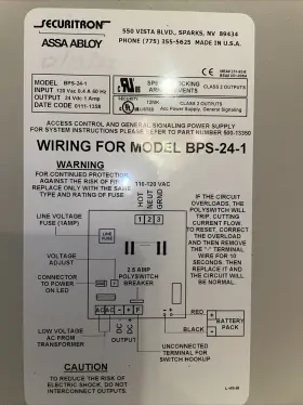 BPS-24-1 ASSA ABLOY/ SECURITRON / CORBIN RUSSWIN Power Supply #3